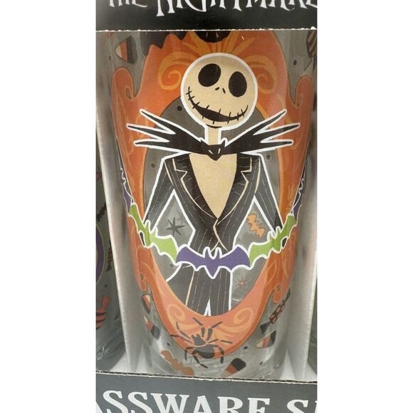 The Nightmare Before Christmas Glassware Set of 4 Glasses Disney Tim Burton 10oz - Picture 4 of 12